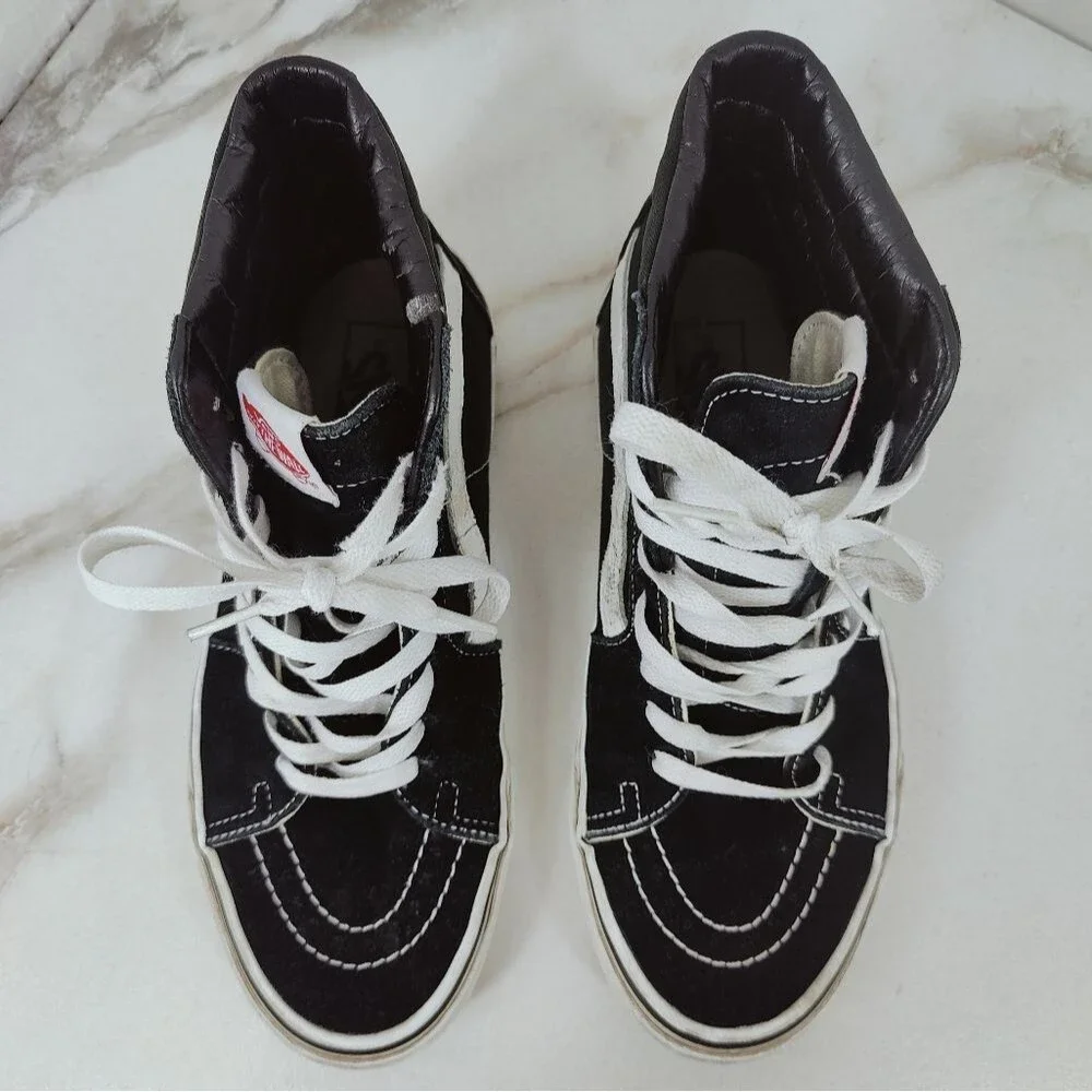 Vans Sk8-Hi Black White High Top Skate Shoes Sneakers, 8(M) 9.5(W)